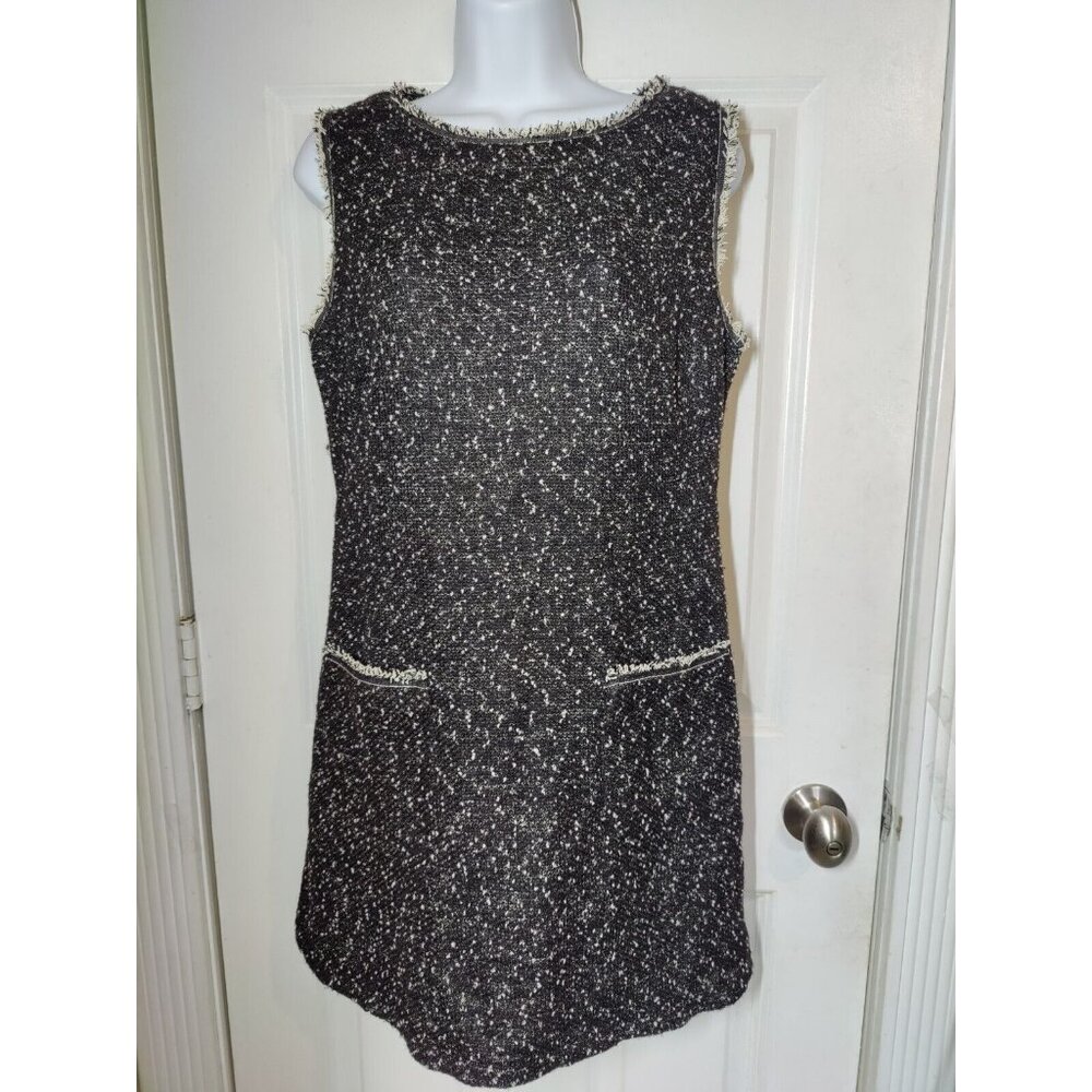 Max Studio Black White Sleeveless Tweed Knee/Mini Shift Dress W Pockets‎ M NWT